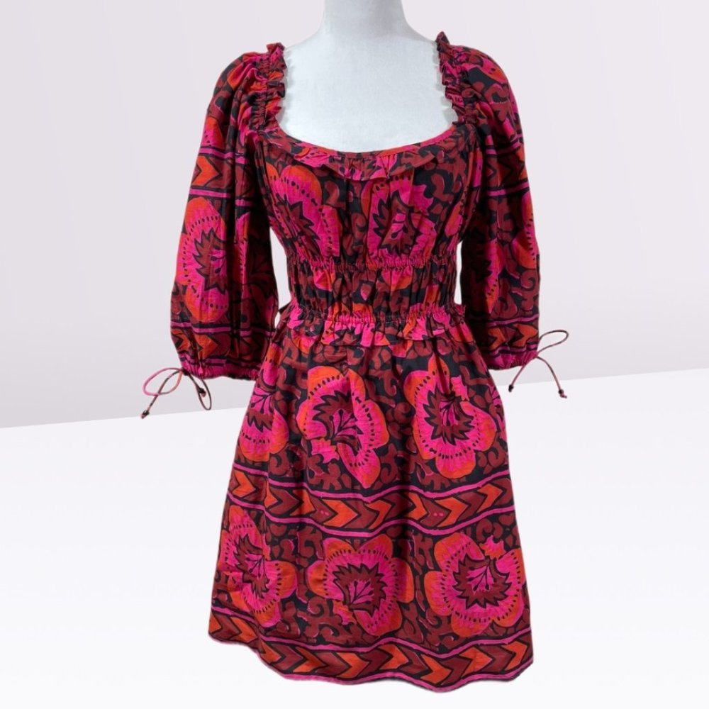 House of Harlow 1960 x Revolve Shania Fuschia Print Dress M Puff Sleeve Pockets